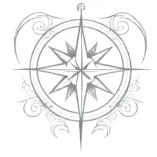 A Minimalist Tattoo Of A Compass Rose With The Initials Of Family Members Embedded In The Design