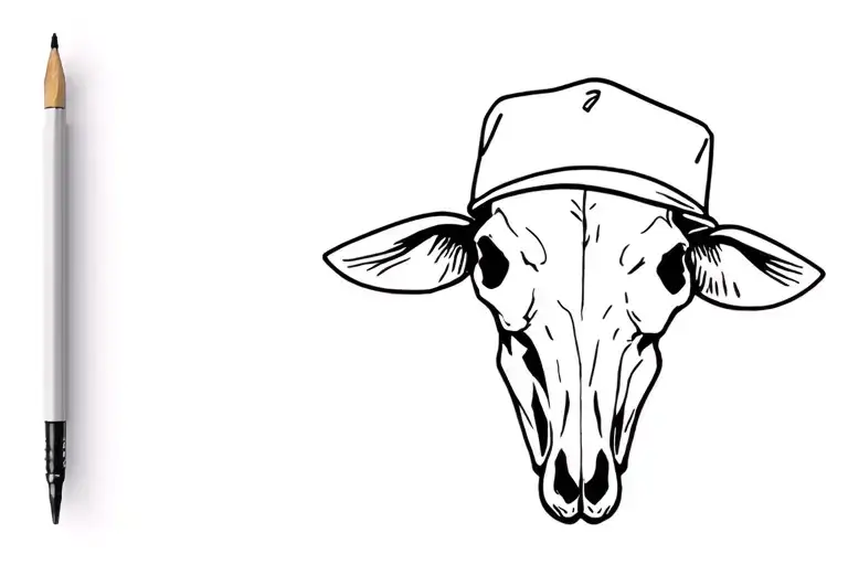 Side Facing Cow Skull With Cowby Hat