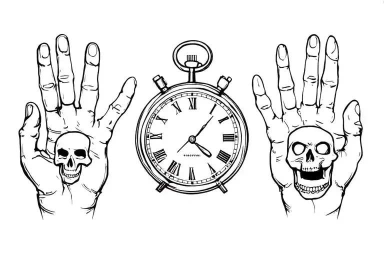 Baby Hand Print Stop Watch And Skulls