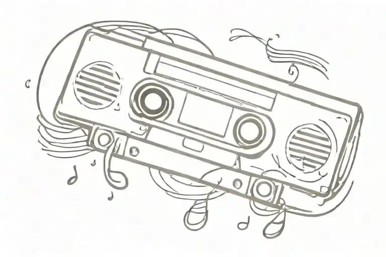 A Minimalist Tattoo Of A Cassette Tape With Music Notes Flowing Out Of It