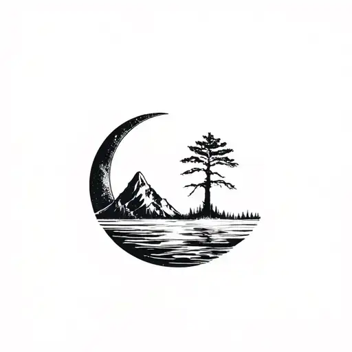 Combine The Palmetto Tree And Moon With The Pacific Northwest Mountain Range