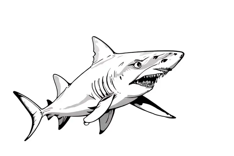 Outline Of Great White Shark With Little Teeth And Slight Curve In Tail