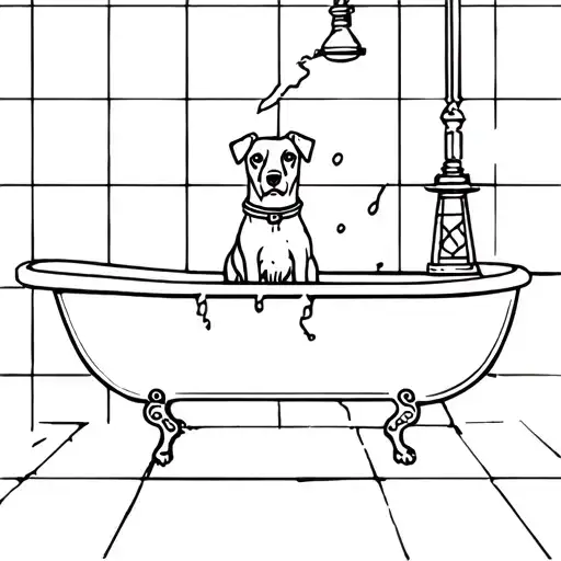 Dog In Bath Tub And Broken Lantern