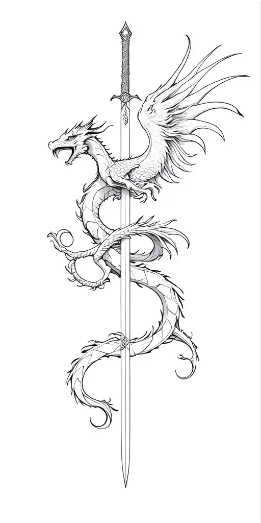 Dragon And Phoenix Wrapped Around The Sword