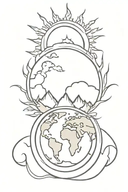 Sun And Fire Combination Earth With Land