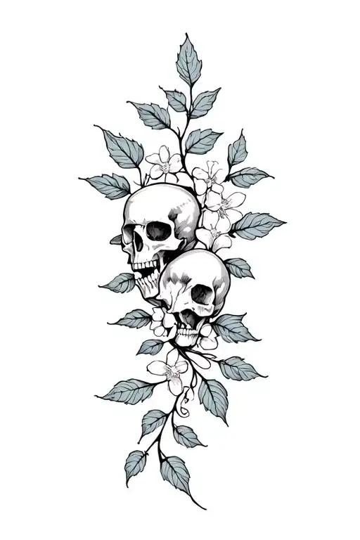 Skulls Bones Leaves Flowers Vine Intertwined