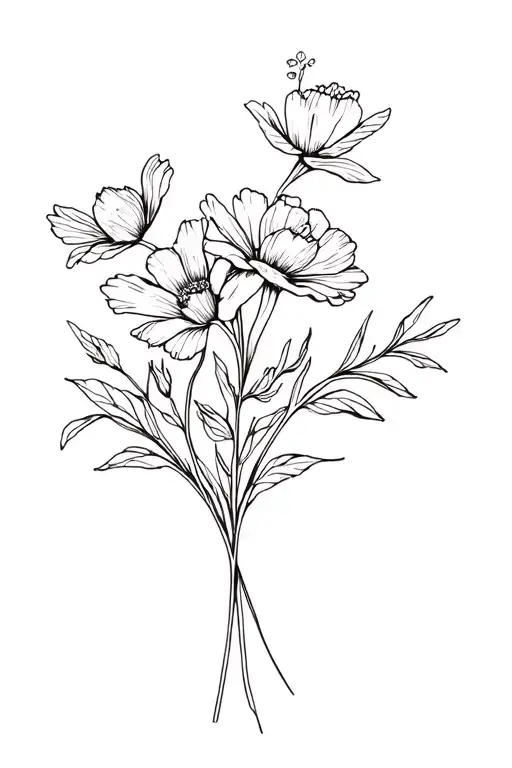 Birth Flower Bouquet Fine Line