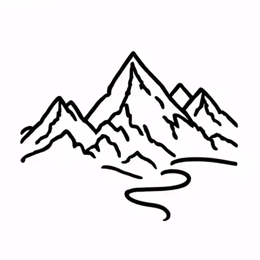 A Minimalist Outline Of A Mountain Range With A Hiking Trail Winding Through It
