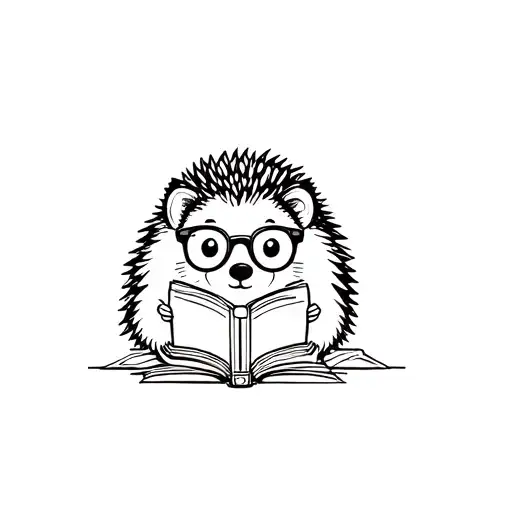 Hedgehog In Glasses Sits And Reads A Book