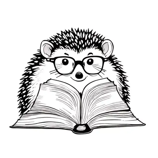 Hedgehog Sits With Glasses And Reads The Book With Strokes