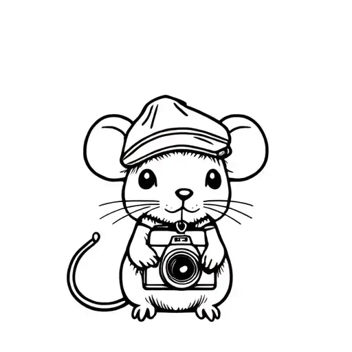 Small Stuffed Animal Mouse With A Small Camera Hanging From Its Neck Wearing A Tilly Hat