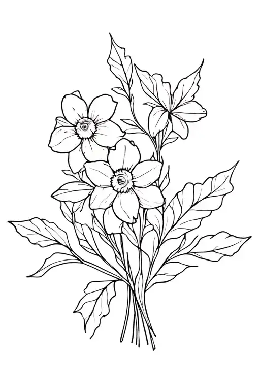 Holly And Daffodil Bouquet Fine Line With Stems