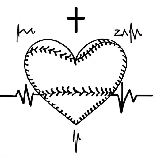Name Gregory With A Cross Heart Beat Line And A Heart With Baseball Stitches