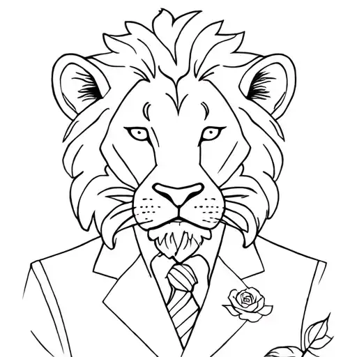 Lion In A Suit With A Rose In Mouth