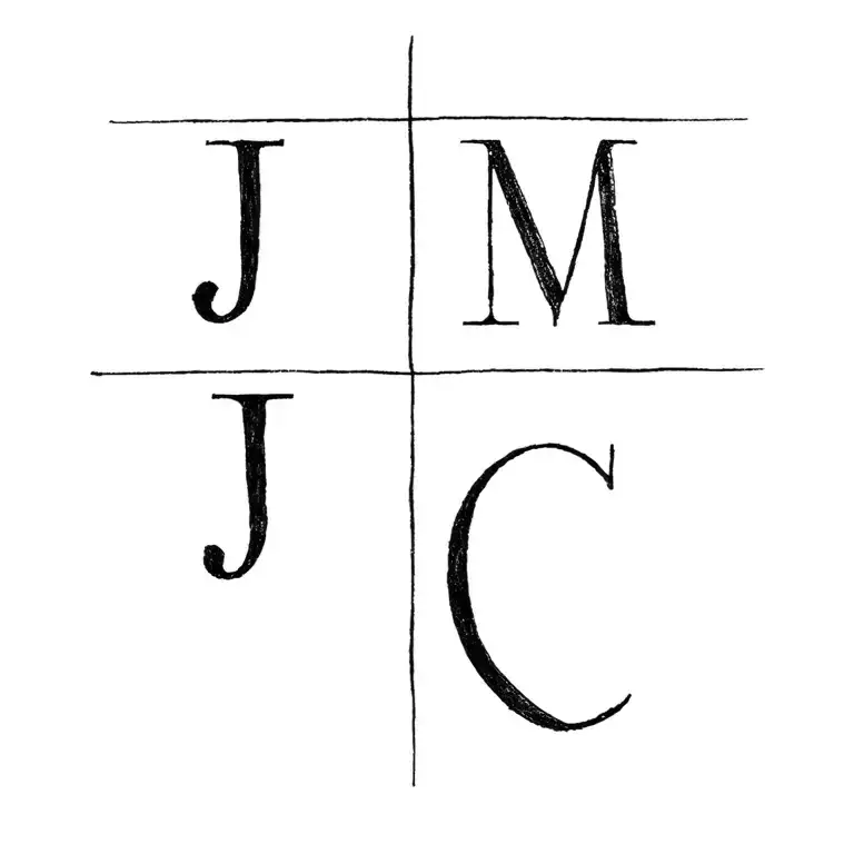 Simple Letters J M C J M C In A 3 X 2 Grid With Faint Lines Inbetween