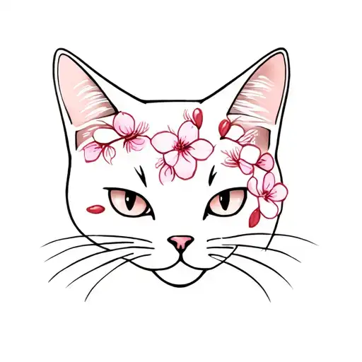 Cat Head With Cherry Blossoms