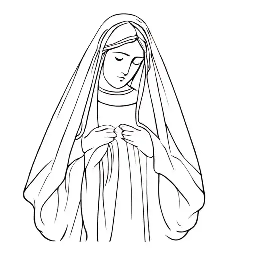 Lady Of Guadalupe Wearing Veil Looking Slightly Down To The Side
