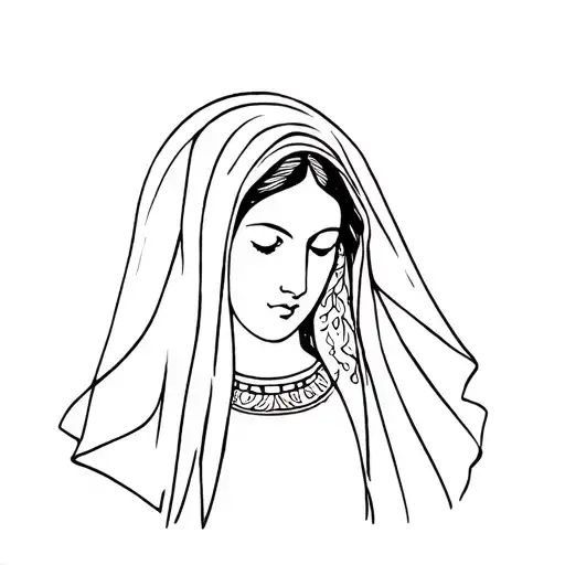 Lady Of Guadalupe Wearing Veil Looking Slightly Down To The Side