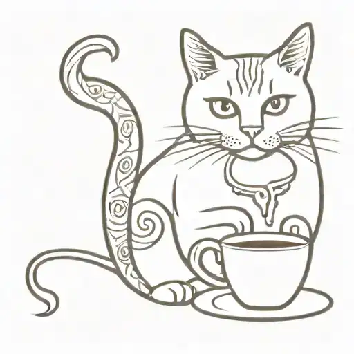 Celtic Stilyzed Cat Sitting Near Cup Of Tea