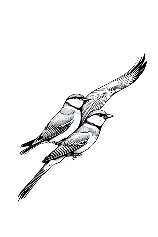 Two Sparrows Flying Together