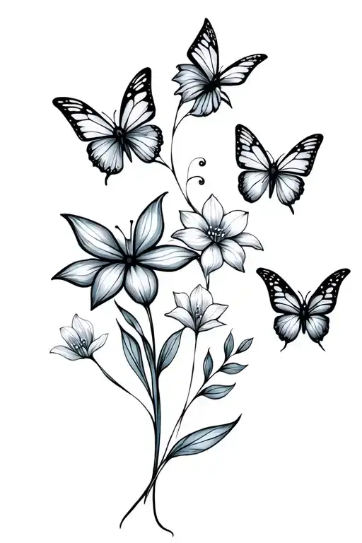 Flowers Lys Butterflies Flying Together Symbolizing