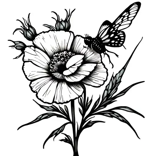 A Poppy Flower With A Tiger Moth Perched