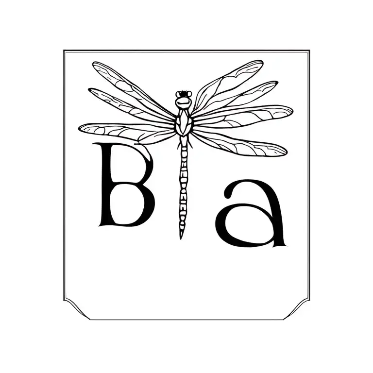 Dragonfly Simple Outline With Initials B A B In Its Tails