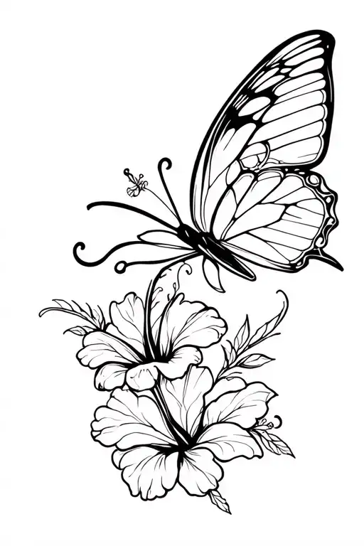 Butterflies With Hibiscus Flowers And A Cross