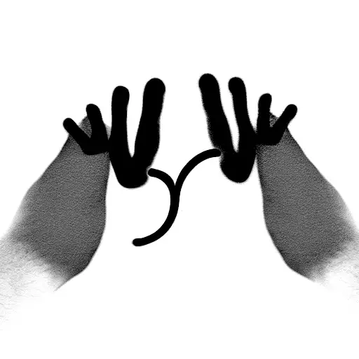 Simple Black Line Tattoo Of A Cat Paw And Human Fist Giving Each Other A Fist Bump
