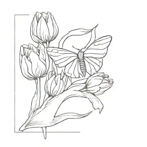 Moth With Tulips Growing Around It