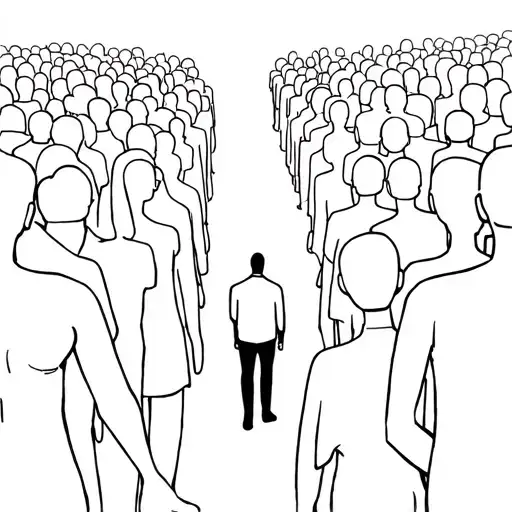 Person In Middle Of Crowd Being Stared At By Faceless People