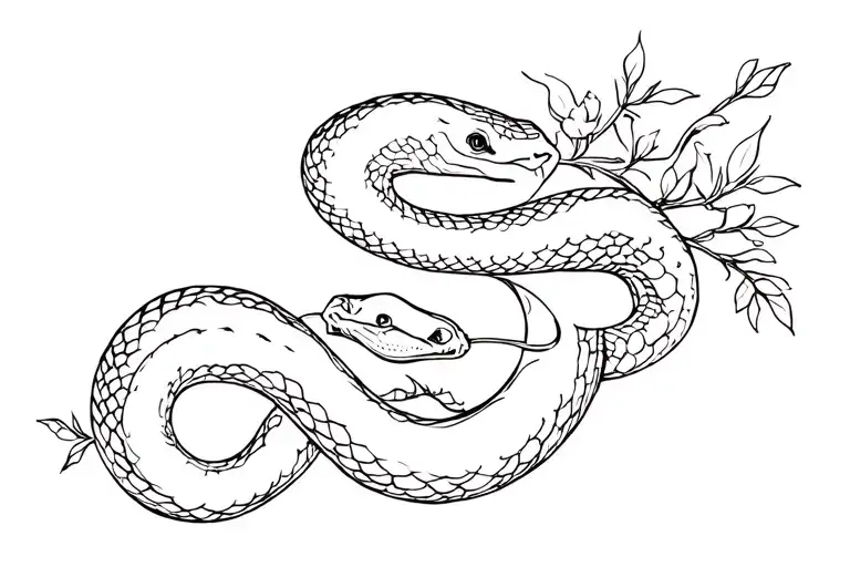 Snake With Vines And Minimal Flowers Intertwined
