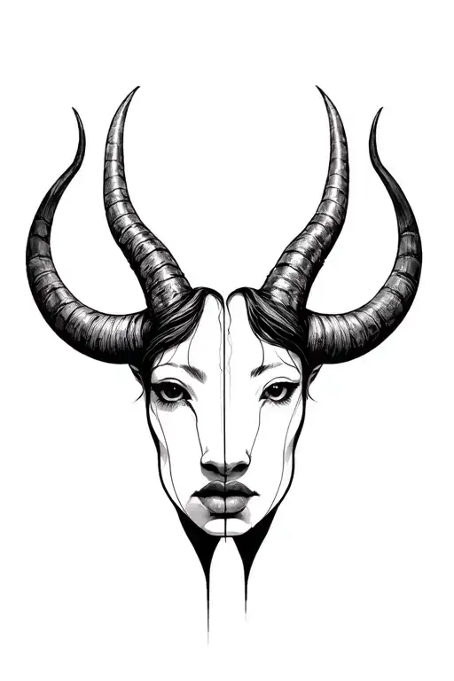 Big Horn One Side Of The Face And The Other Human Face And All The Face Is Fragment