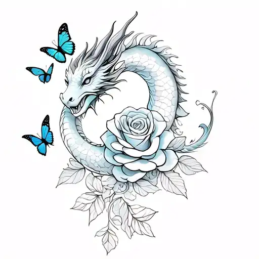 Dragon And Roses And Butterflies