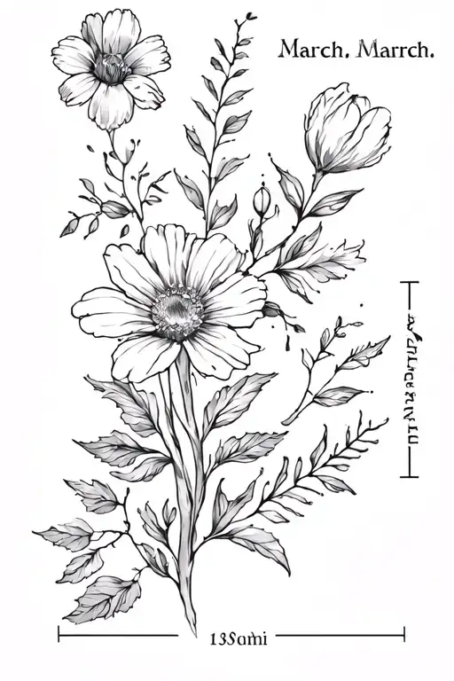 Spine Tattoo Featuring The January And March Birth Flowers Coming