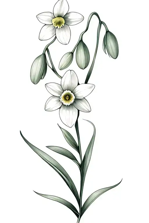 Spine Tattoo With Snowdrop And Daffodil Flower Intertwined