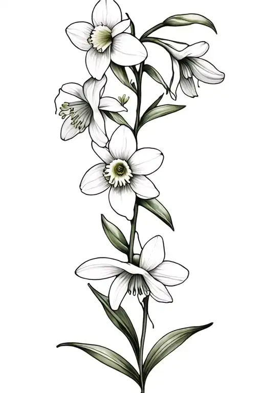 Spine Tattoo With Snowdrop And Daffodil Flower Intertwined