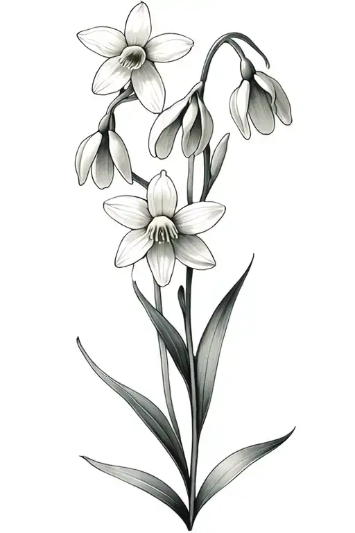 Spine Tattoo With Snowdrop And Daffodil Flower Intertwined