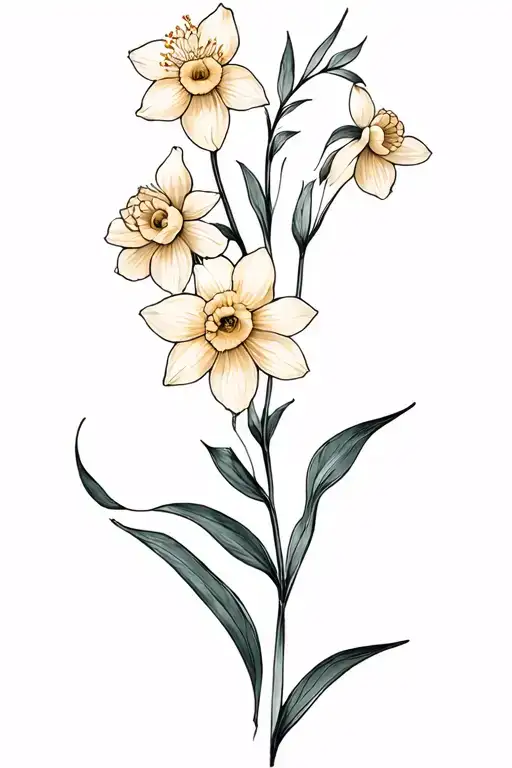 Spine Tattoo With Carnation And Daffodil Flower Intertwined