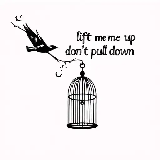 A Simple Robin Flying Out Of A Cage Above The Words Lift Me Up Don't Pull Me Down