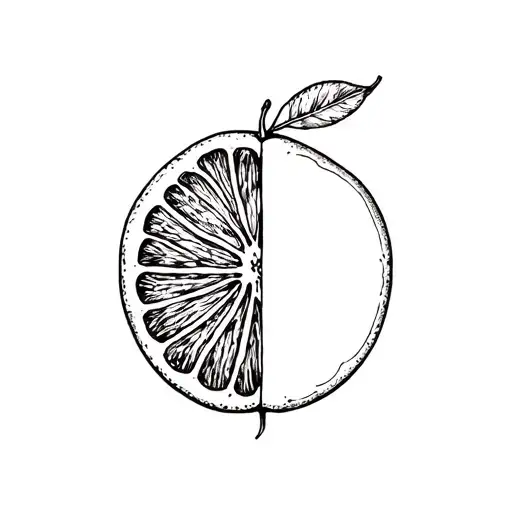 A Half Orange Fruit Black And White Drawing