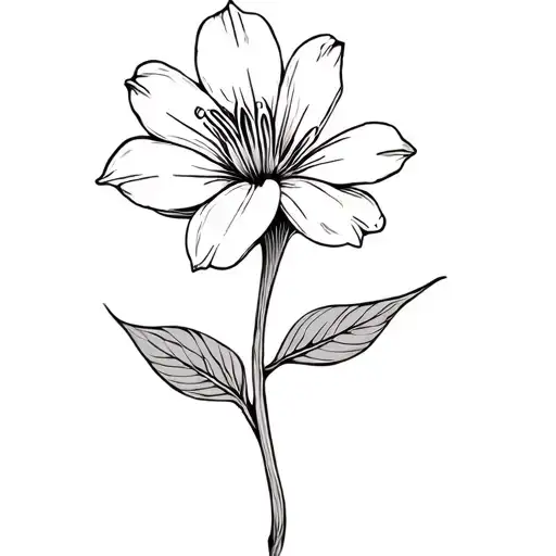 Droopy 4-6 Petal Flower With Stem And Leaves And Throrns