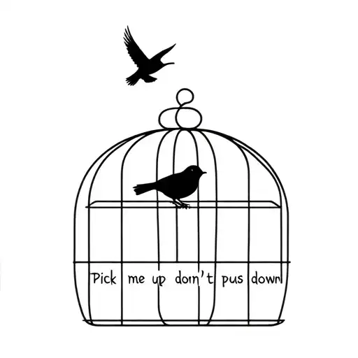 A Simple Robin Flying Out Of A Cage That Has The Words Pick Me Up Don't Push Me Down