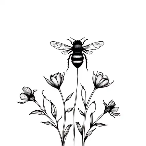 Bitterroot Flowers And Sweet Pea Flowers With Bee