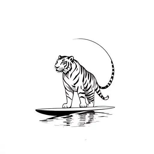 The Tiger Stands On Surfedusk And Is Surfing