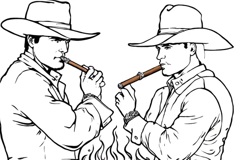 Silouette Two Cowboys Aroud A Fire Smoking Cigars