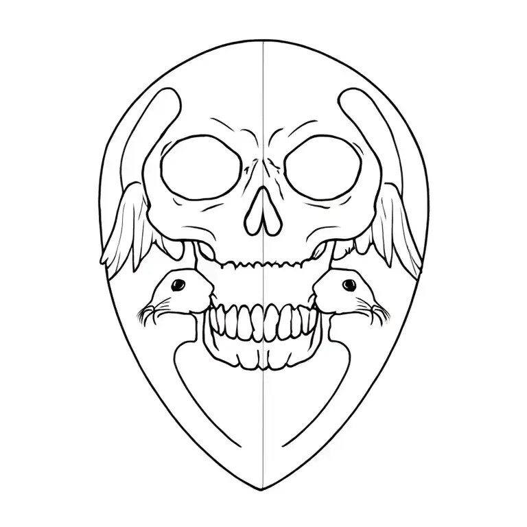 Skull Without Lower Jaw 45 Degree Angel With 2 Rats