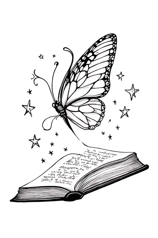 Butterfly Wings Flying Out Of Book Surrounded By Stars