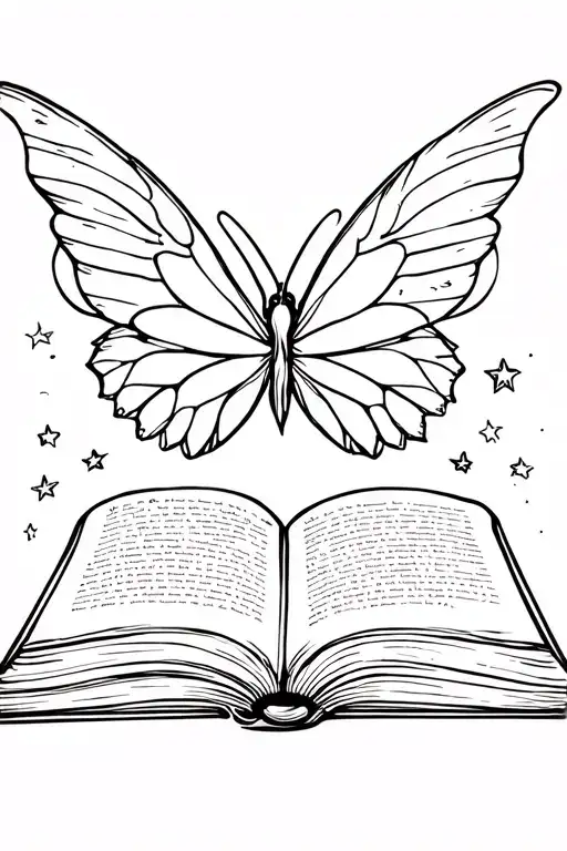 Butterfly Wings Flying Out Of Book Surrounded By Stars