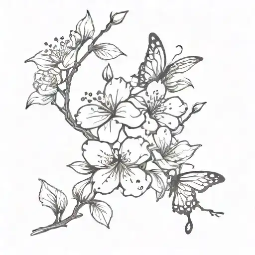 Cherry Blossoms With Butterfly